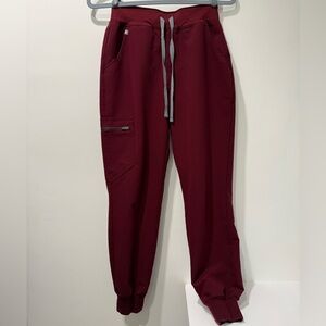 FIGS Technical Collection High Waisted Zamora Burgundy Joggers Scrub Pants XSP